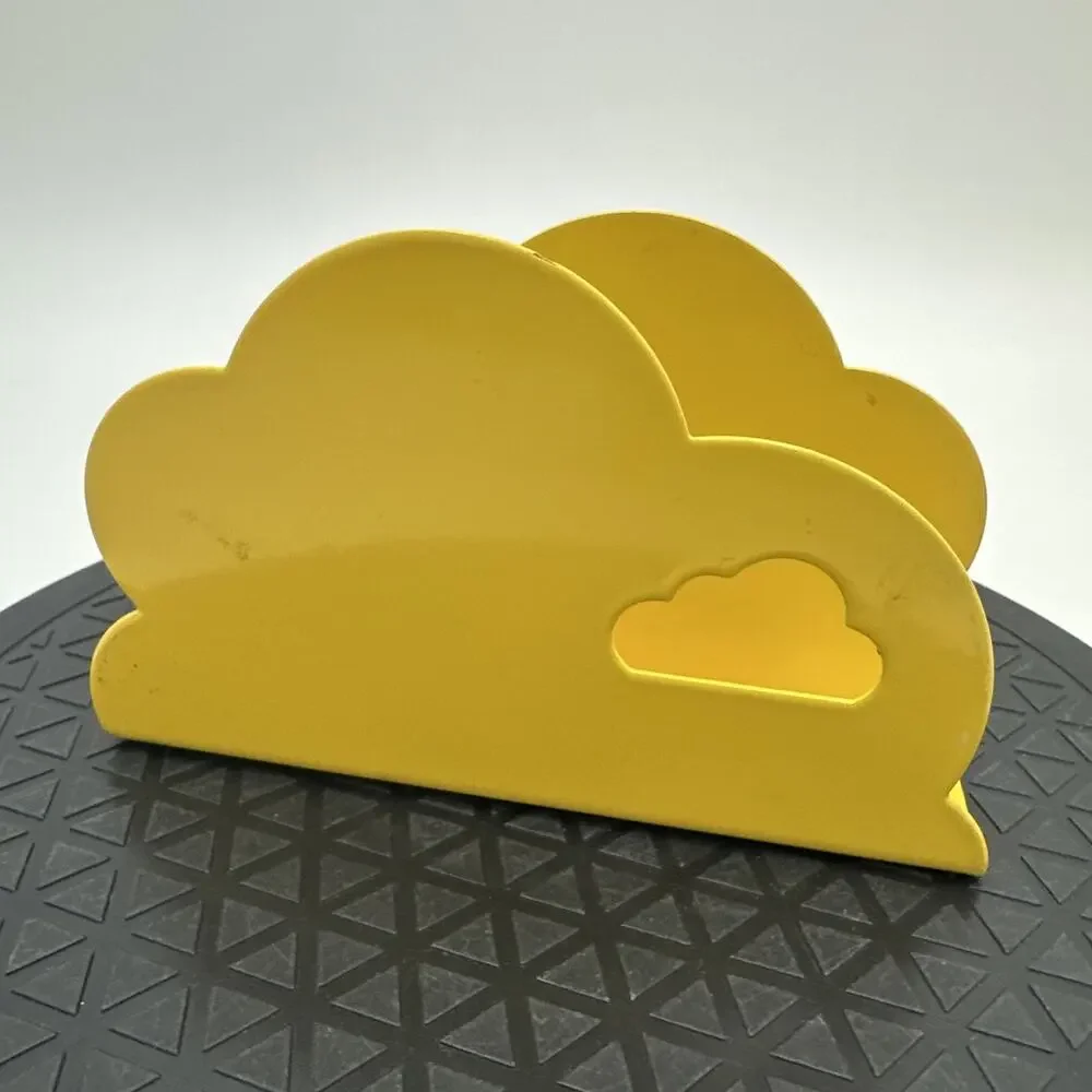 Vintage Yellow Cloud Napkin Letter Mail Holder Rymlig 90s Metal Retro Chic